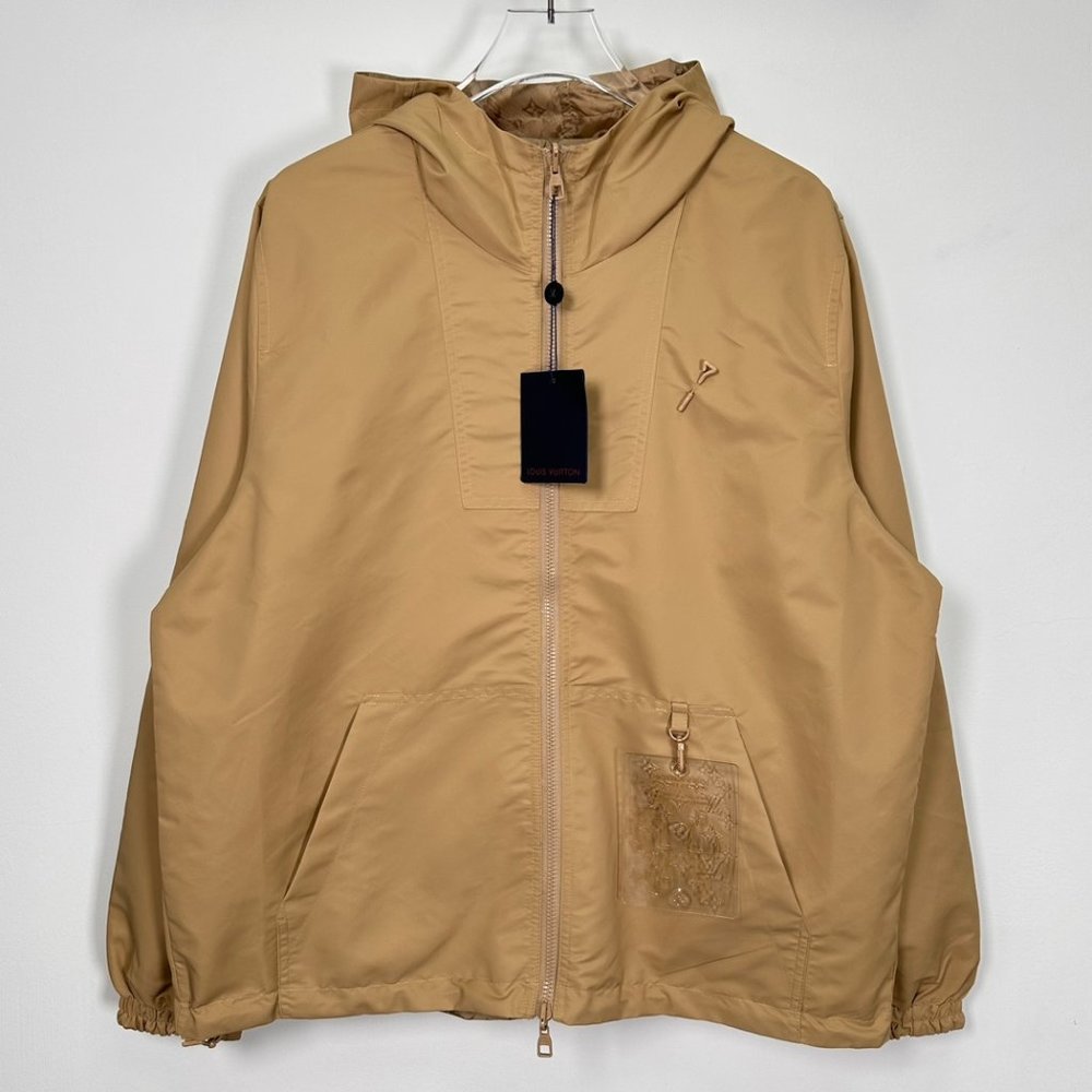 NWT size:L LV Logo printed double-sided windproof hooded windbreaker jacket Khak
